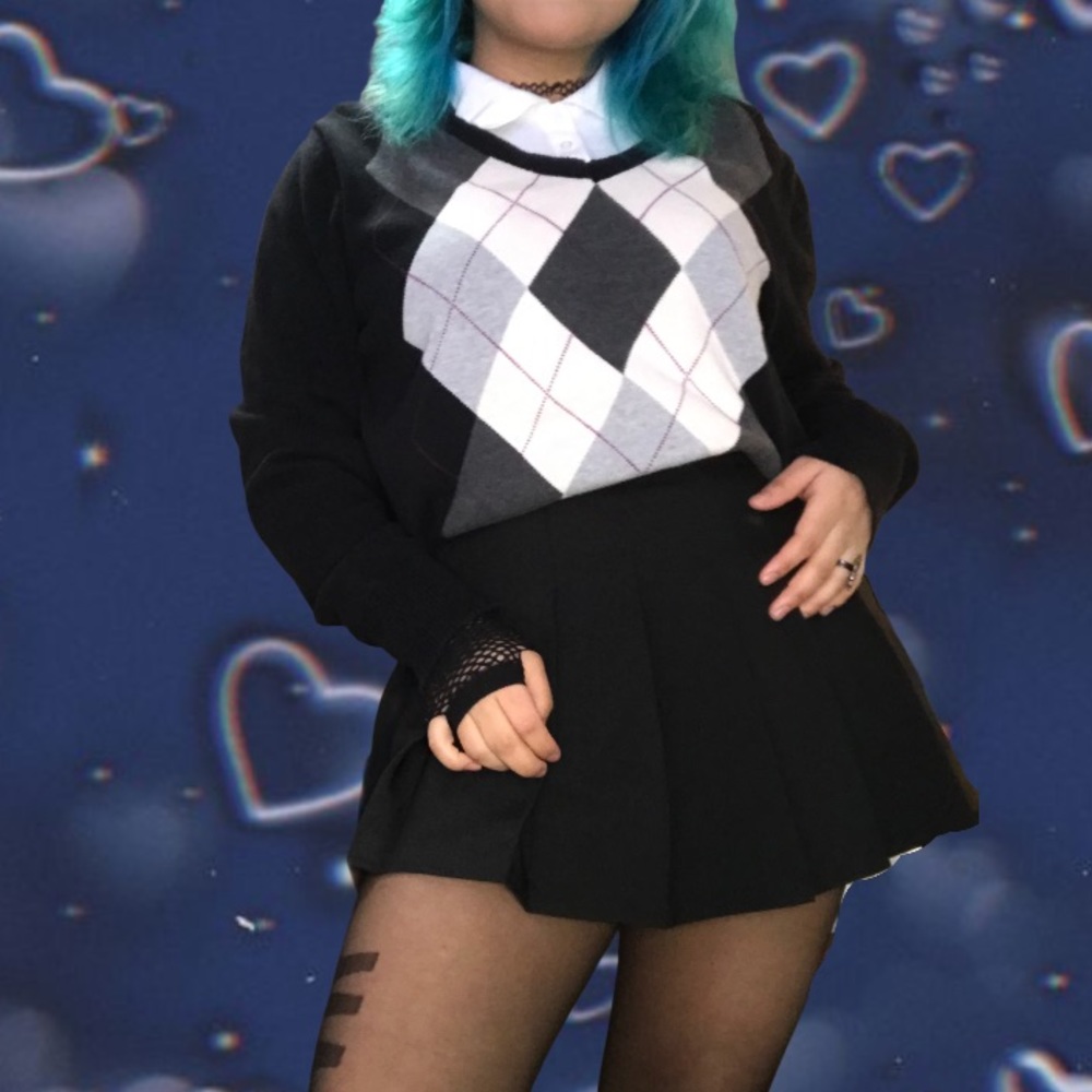 Black argyle sweater